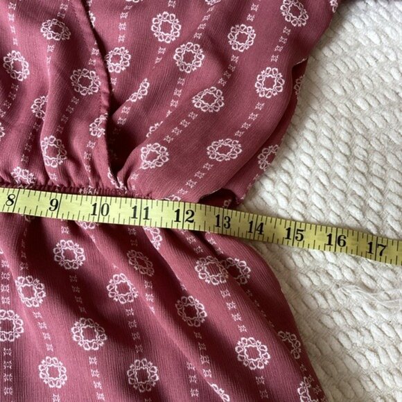 Boho Chic Mauve Wrap Bell Sleeve Romper With Elastic Waist Size M - Picture 5 of 9